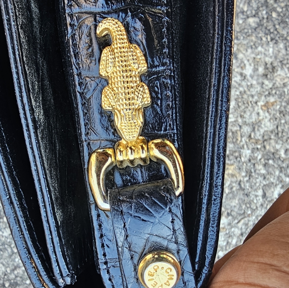 Chapelet Black Crocodile-Embossed Shoulder Bag - Picture 3 of 7